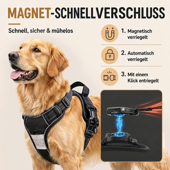 Hundegeschirr Grosse Hunde - Verstellbares Geschirr Hund mit Magnetverschlüssen | Anti-Zug Funktion,