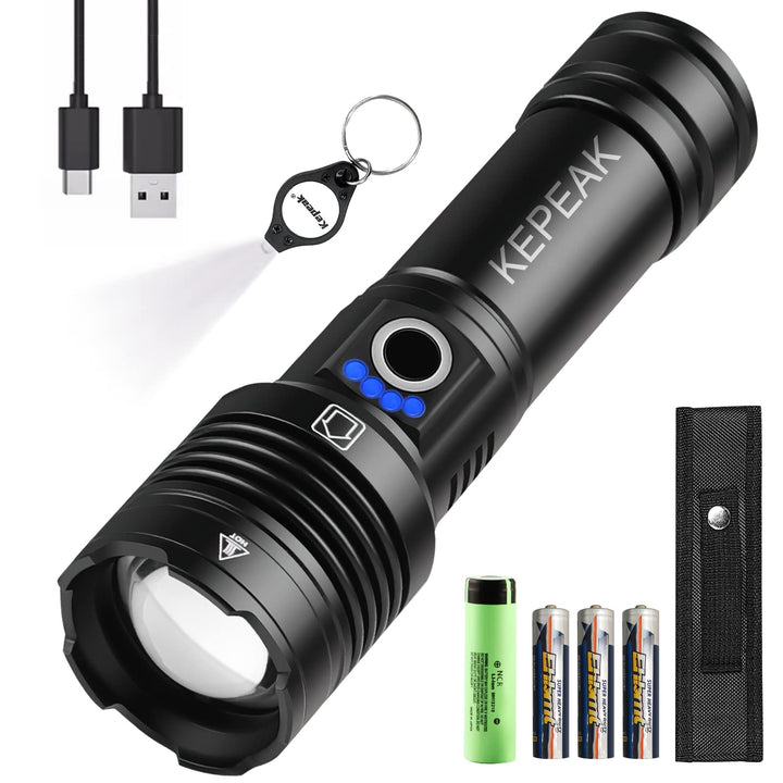 KEPEAK 5000 Lumen Led Taschenlampe Koffer-Set Ideal für Outdoor Camping, Extrem Hell Taschenlampe Le
