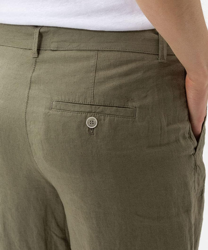 BRAX Damen Style Maine S Verkürzte Leinenhose Hose 26W / 32L Khaki, 26W / 32L Khaki