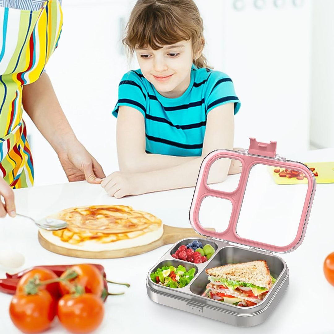 VITONIS Edelstahl Brotdose Lunchbox mit 3 Fächern, Bento Lunch Box Kinder Auslaufsicher BPA frei, Sp