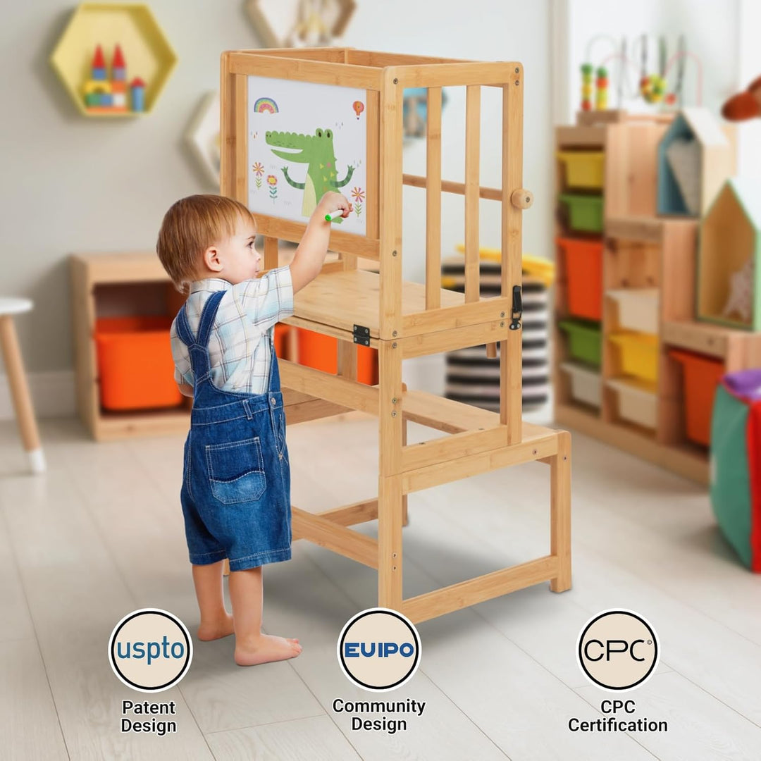 COSYLAND Montessori Lernturm ab 1 Jahr klappbar | 3 in 1 Learning Tower & Lernstuhl Kinder ab 1 Jahr