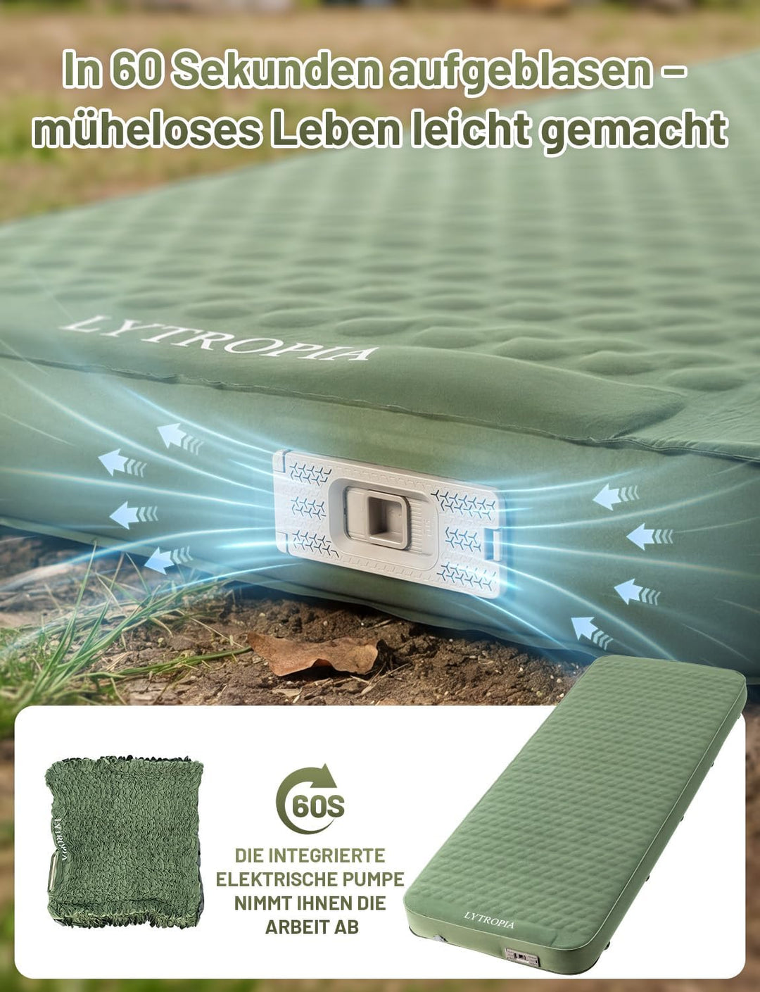 Isomatte Selbstaufblasend aus Schaumstoff mit Eingebaute Elektrische Pumpe, 10CM Dicker luftmatratze