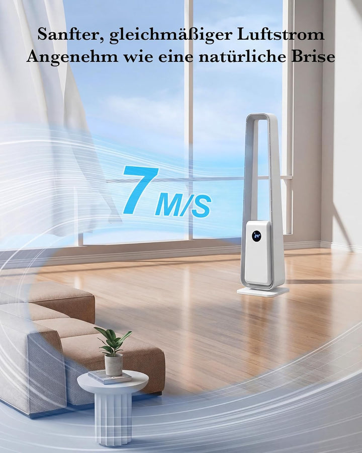 Rotorloser Ventilator, Turmventilator mit Fernbedienung, Standventilator ohne Rotorblätter, 24 Gesch