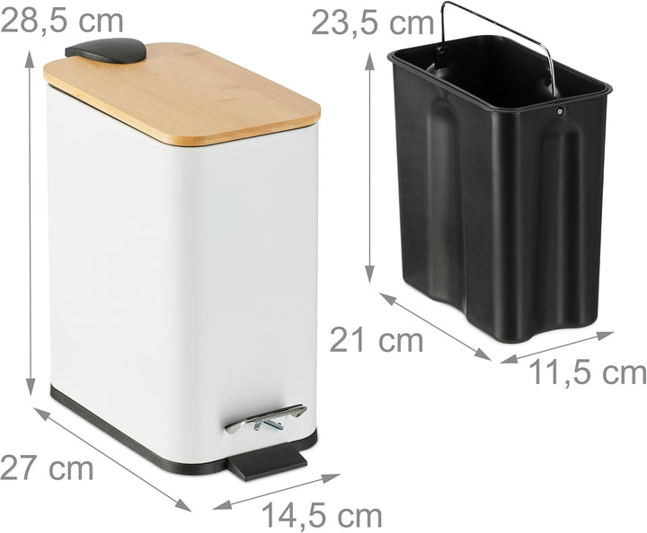 Relaxdays Mülleimer Bad, 5 Liter, entnehmbarer Inneneimer, Kosmetikeimer, Metall, Badmülleimer mit B