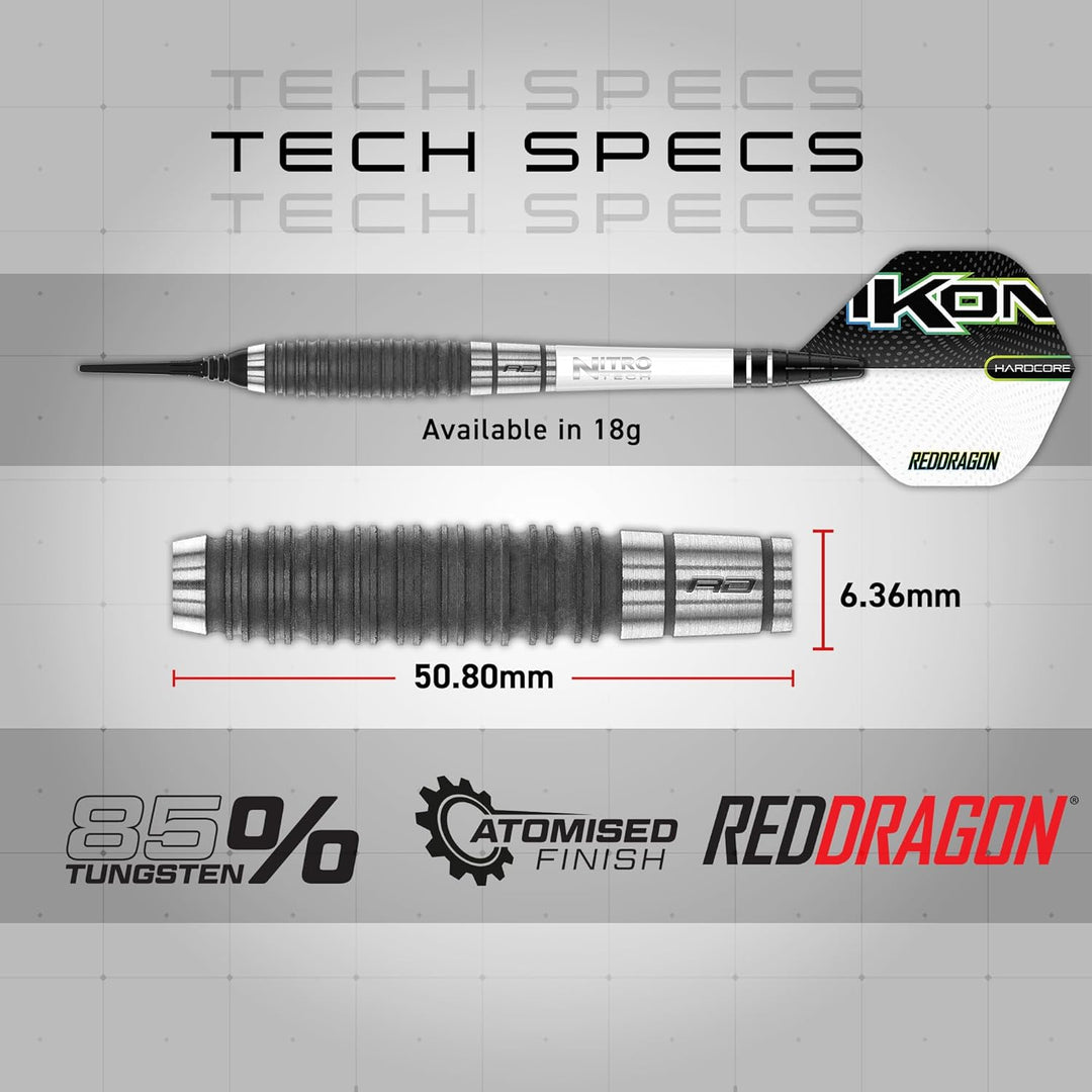 RED DRAGON Ikon Signature Series Professionelles Wolfram Softip Dart Set mit Flights und Schäften 20