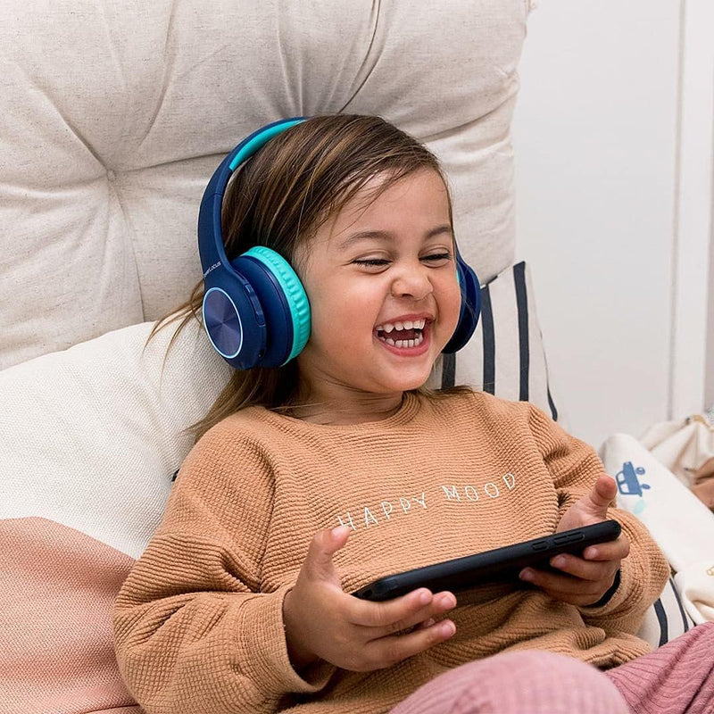 PowerLocus Kinderkopfhörer Bluetooth, Kinder Kopfhörer Kabellos mit LED-Leuchten und 94DB Lautstärke