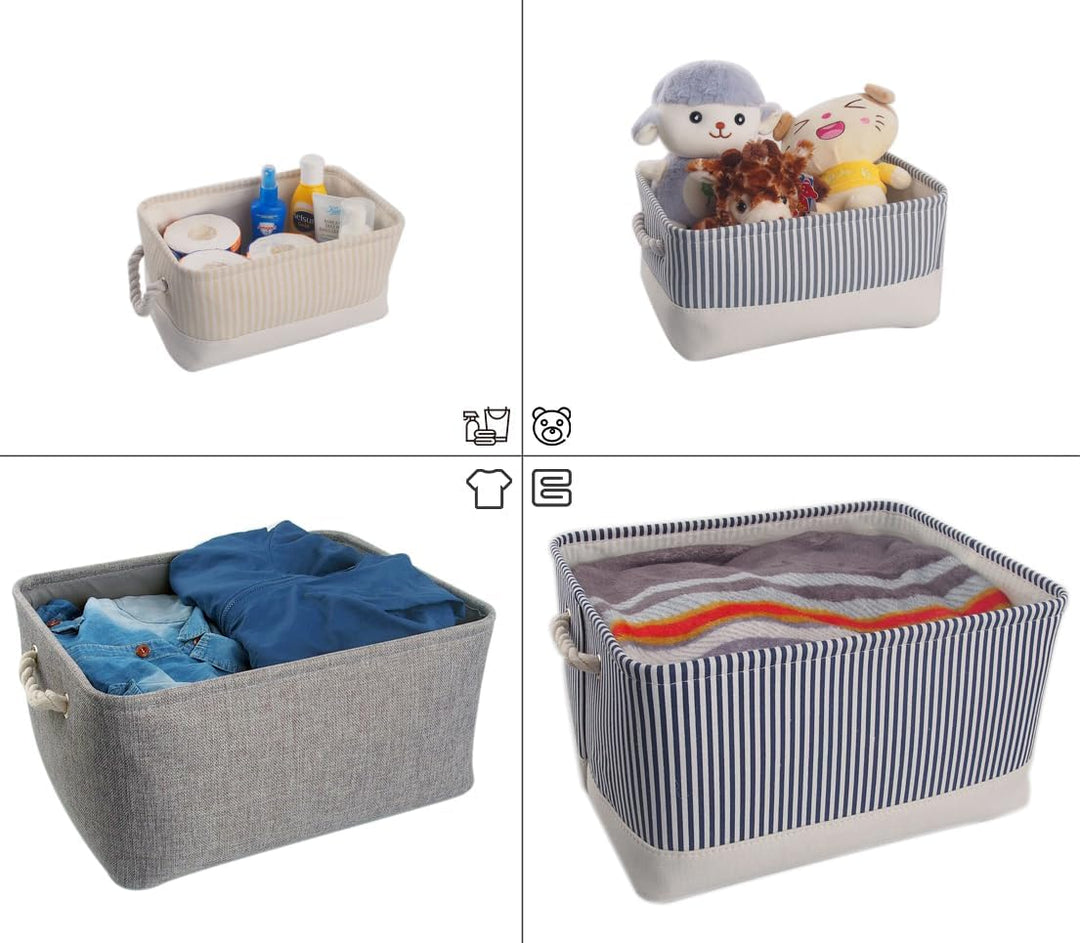 Mangata Faltbare Aufbewahrungsboxen, grosse Stoffkörbe, 3er-Pack (Blauer Streifen, Gross) L Blauer S