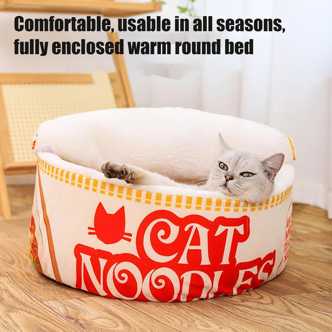 Ramen Cute Cat Bed Nest, Soft Noodle Bowl Design, Plush Covered Pet Sofa, Cozy Creative Kennel House