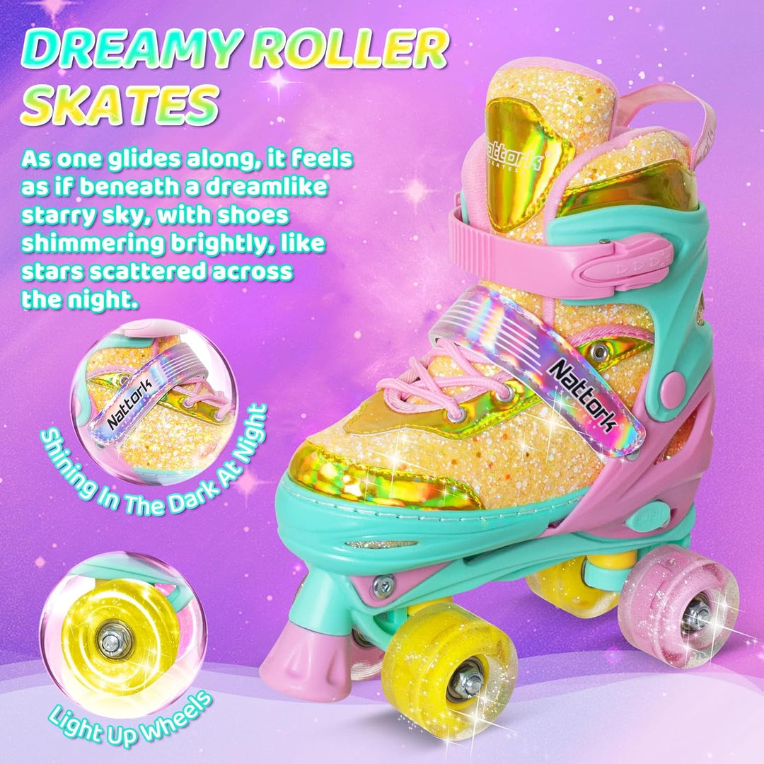 Nattork Kinder Rollschuhe, Rollschuhe Verstellbar mit 4 Grössen Einstellbare, Rollschuhe für Mädchen