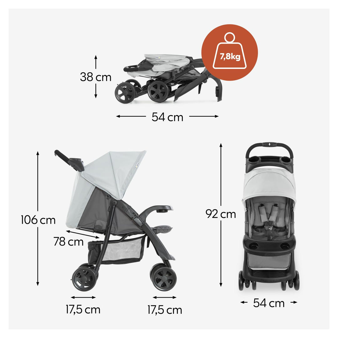Hauck Kinder Buggy Shopper Neo II mit zwei Getränke- und Zubehör Ablagen, Einhändig Klein Zusammenkl