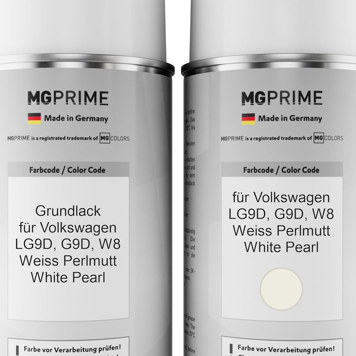 MG PRIME Autolack Sprühdosen Set für Volkswagen VW LG9D / W8 Weiss Perlmutt/White Pearl Grundlack Ba