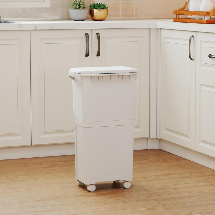 LIFEZEAL 36 L Abfalleimer Küche, Mülleimer auf Rädern mit 2 Ebenen, Abfallbehälter mit Pedal & neigb
