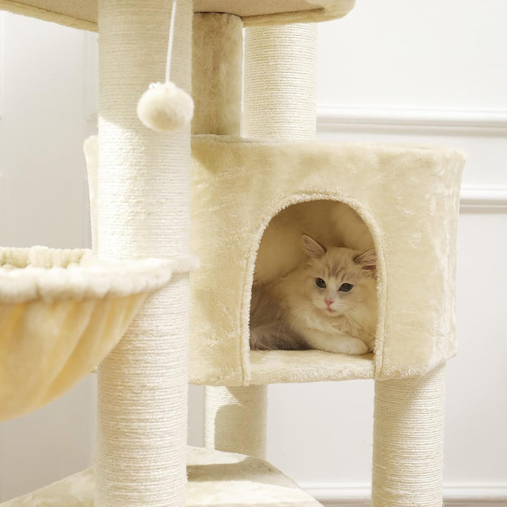 MSmask Kratzbaum gross XXL, Katzenbaum für Katzen stabil mit Sisalsäulen, 2 Aussichtsplattformen Bei