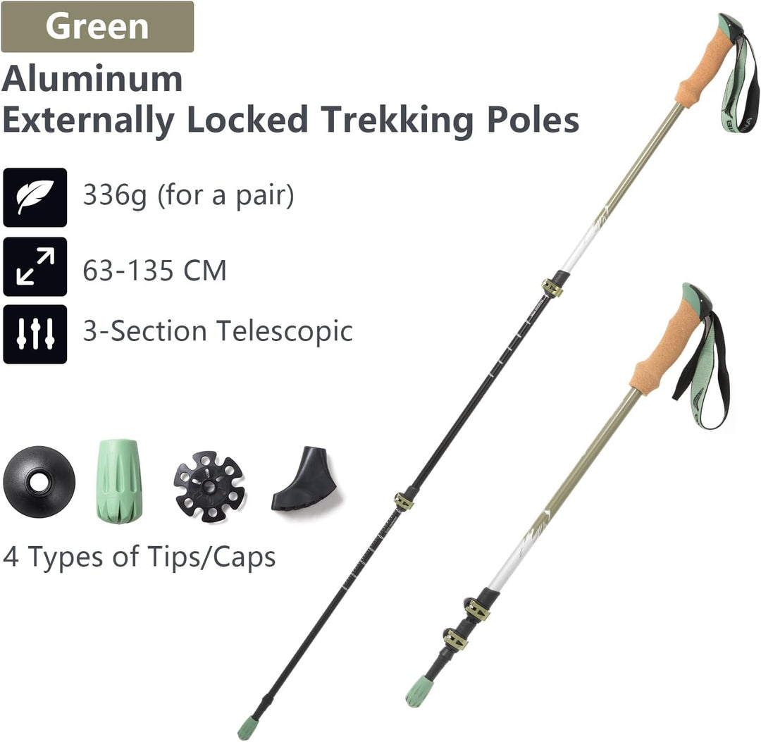 BISINNA Wanderstöcke 135cm Teleskop Trekkingstöcke aus Aluminium, Korkgriff, 2 Stück, Unisex für Erw