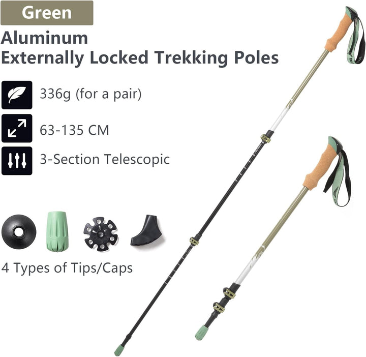 BISINNA Wanderstöcke 135cm Teleskop Trekkingstöcke aus Aluminium, Korkgriff, 2 Stück, Unisex für Erw