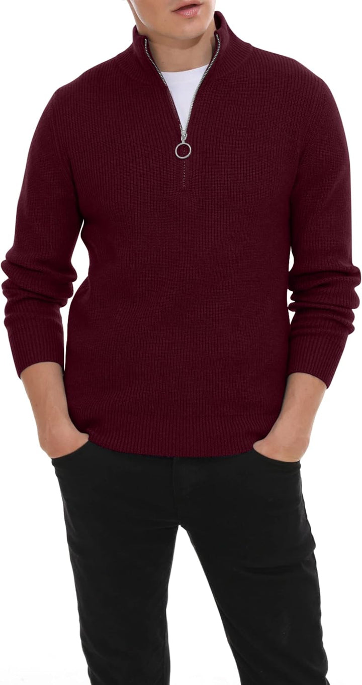 Hisir Pullover Herren Strickpullover 1/4 Zip Pulli Männer, Bequem Weich Warmer Winter Pullover für M