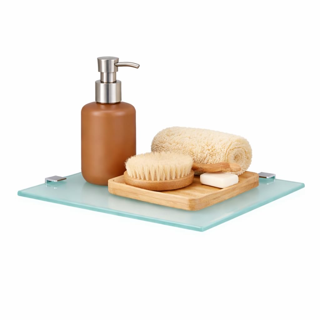 Euro Tische Glas Eckregal 35 x 35 cm, Wandregal für Badezimmer, Duschregal Bad, Glas Badregal mit 6m
