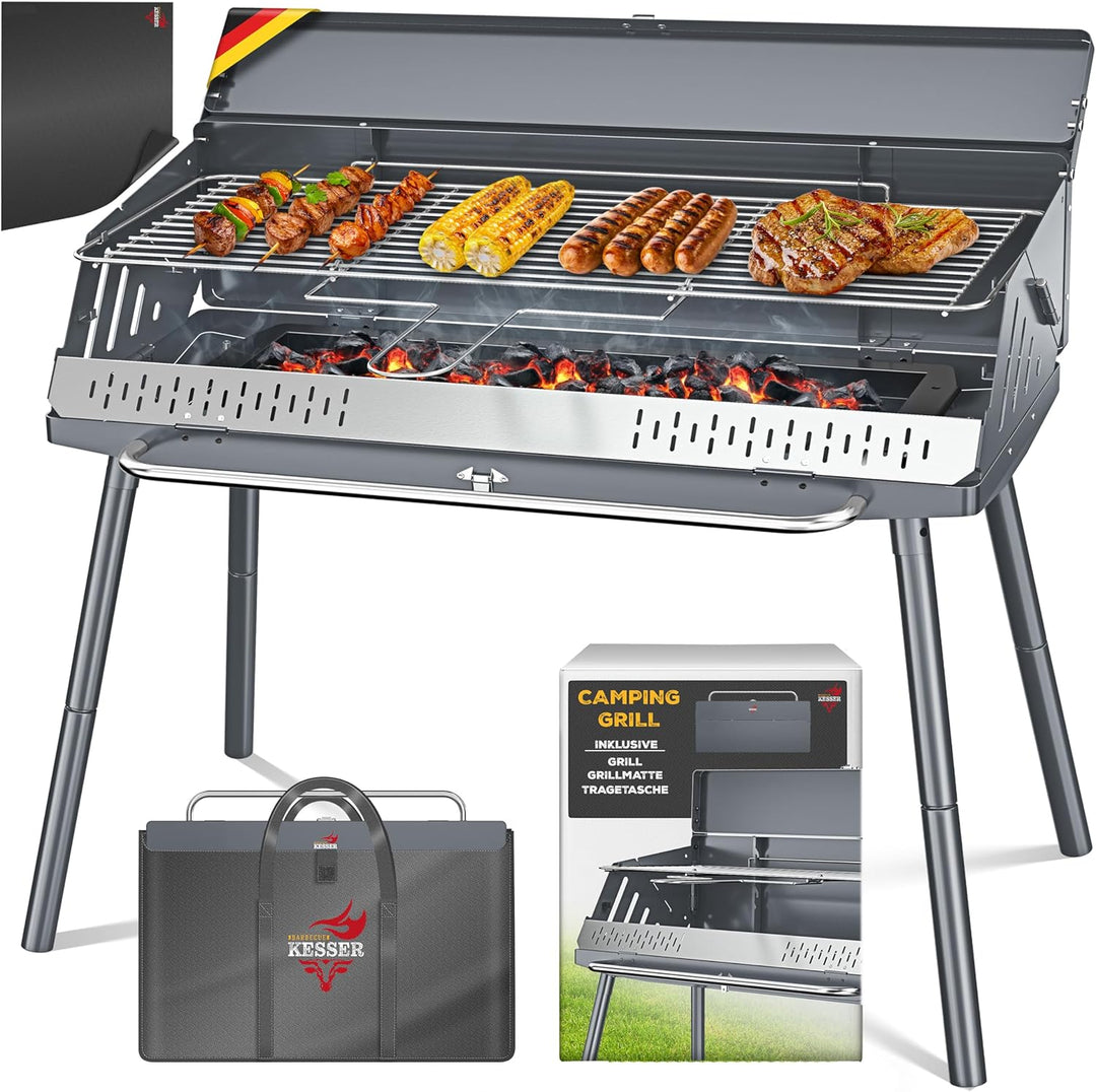 KESSER® Klappgrill tragbarer Camping Grill mit Gestell | Holzkohlegrill aus pulverbeschichtetem Stah