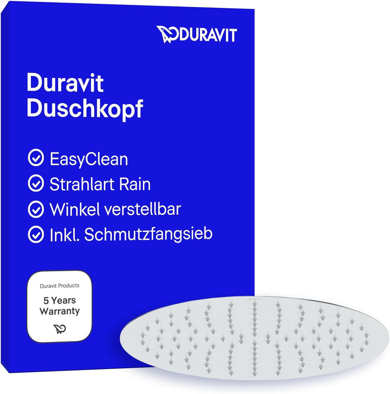 Duravit Universal Duschkopf aus Edelstahl, Duschbrause mit Strahlart Rain, Duscharmatur rund (Ø 400