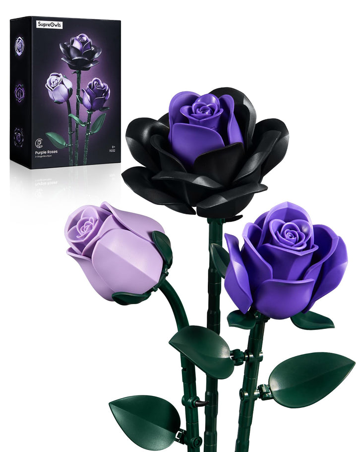 Millionspring Lila Rosenstrauss-Set mit 3 künstlichen lila Rosen – Geschenkidee für Sie, Ihn, Freund