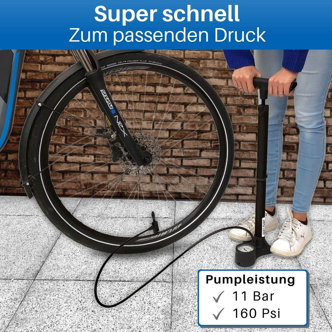 HiLo sports Standluftpumpe Fahrrad - [Passt für alle Ventile] - 11 Bar Fahrradpumpe mit grossem Mano