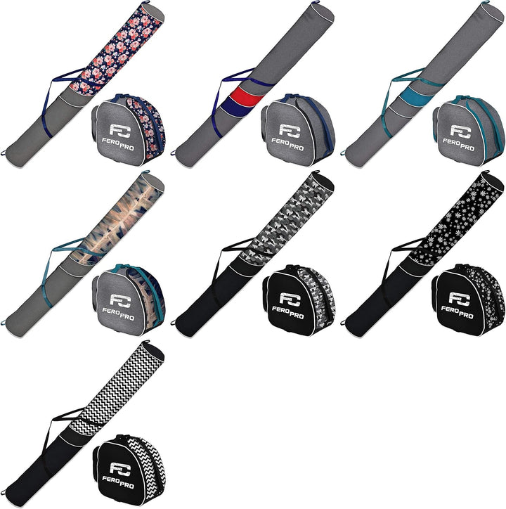Ferocity Premium Set Skitasche und Skischuhtasche für 1 Paar Ski-Stöcke-Schuhe-Helm [053] Zickzack,