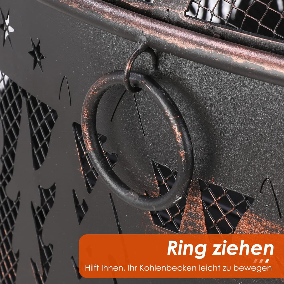 Feuerschale, Feuerschale Garten, Feuerkorb mit Funkenschutz, Feuerstelle Retro-Look, inkl. Poker & K