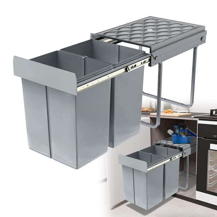 HENGMEI Einbaumülleimer Unterschrank Einbau-Mülleimer Küche Abfalleimer Ausziehbarer Abfallsammler M