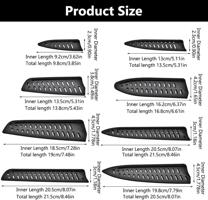 8 Stück Messerschutz, Klingenschutz in 8 Grössen, Messerschutzhüllen, Schwarz Universal Messerschutz