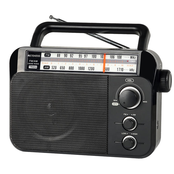 Retekess TR604 Kofferradio,Tragbares Radio,Einfaches Radio,Netzkabel oder Batteriebetrieb,Grosser Kn