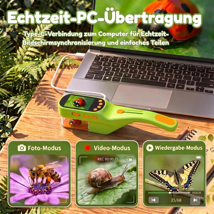 Insektenfänger Kinder, Mikroskop 500X IPS 2,4" 1080P STEM Spielzeug Verde Hierba Insektenfänger Kind