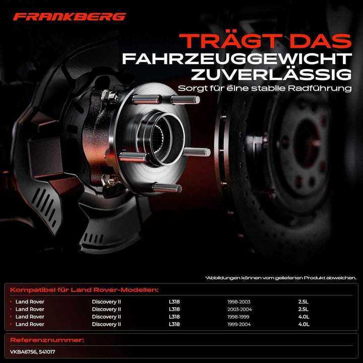 Frankberg Radnabe Radlagersatz Hinterachse für Discovery II L318 LT 2.5L 4.0L 1998-2004 541017 Hinte