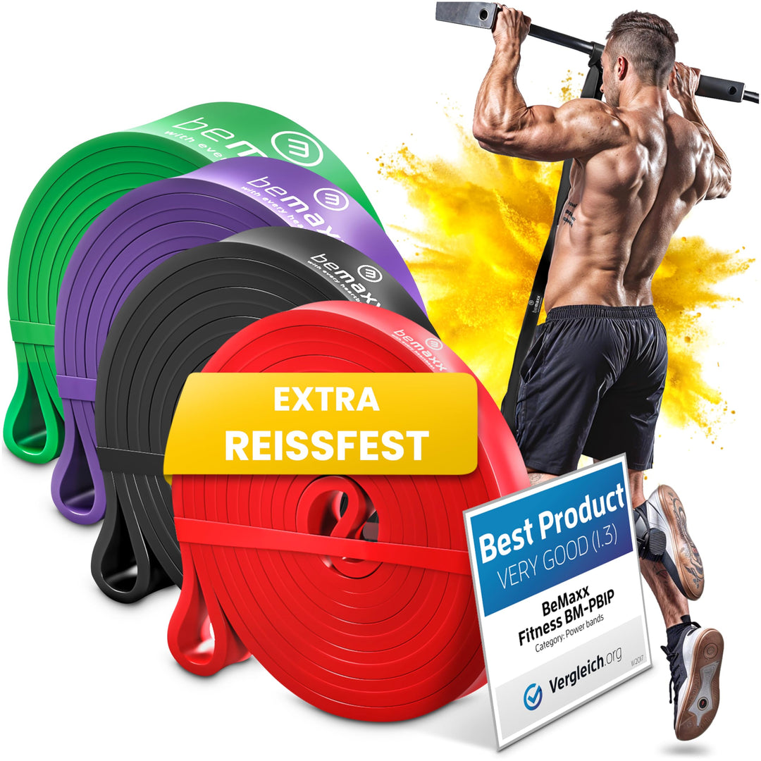 Fitnessband Pull Up Resistance Band, Klimmzughilfe + Trainings-eBook - DAS Klimmzug Widerstandsband