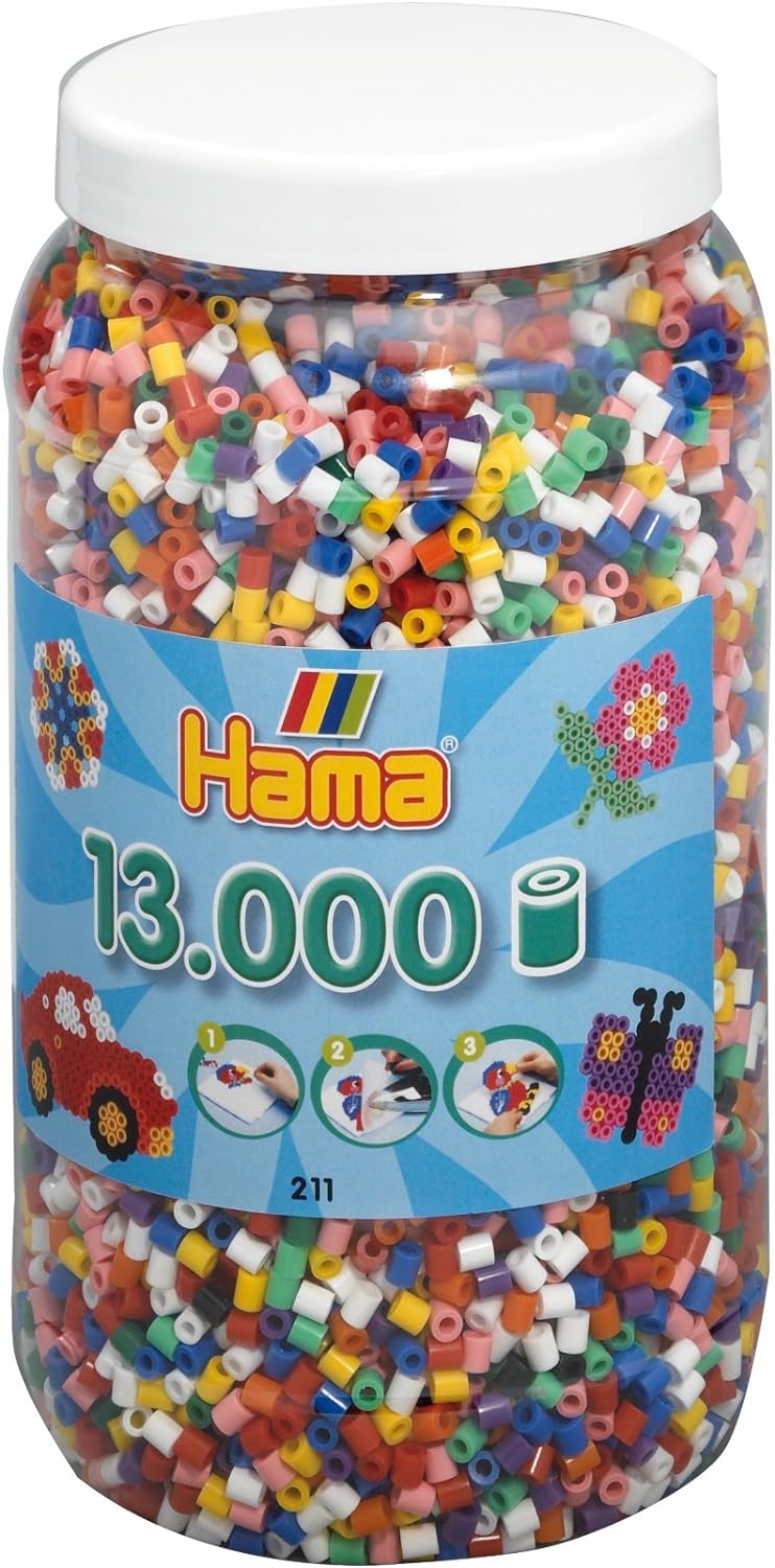 Hama Bügelperlen 2-tlg Set Perlendose 211-00 Vollton + 211-51 Neon je mit 13000 Perlen = 26000 Perle
