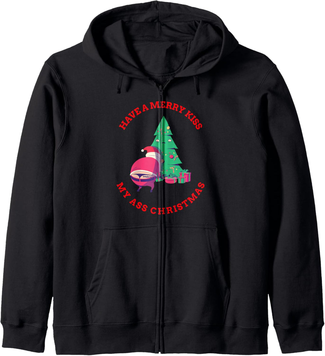 Lustiger Froher Kuss Mein Arsch Weihnachten Naughty Santa Kapuzenjacke