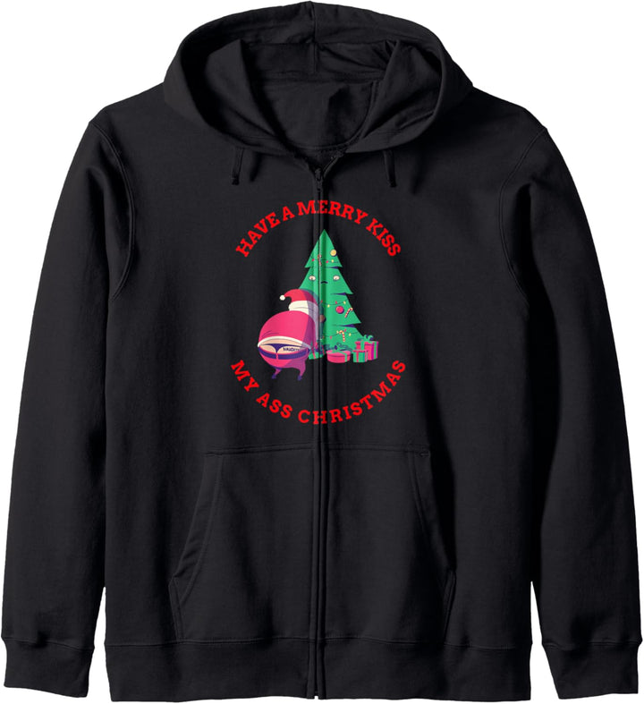 Lustiger Froher Kuss Mein Arsch Weihnachten Naughty Santa Kapuzenjacke