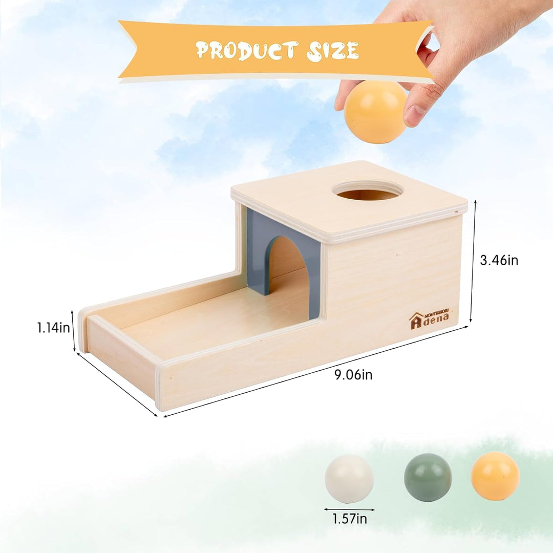 Adena Montessori Object Permanence Box mit Tablett, DREI Holzkugeln, Montessori-Spielzeug für 6–12 M