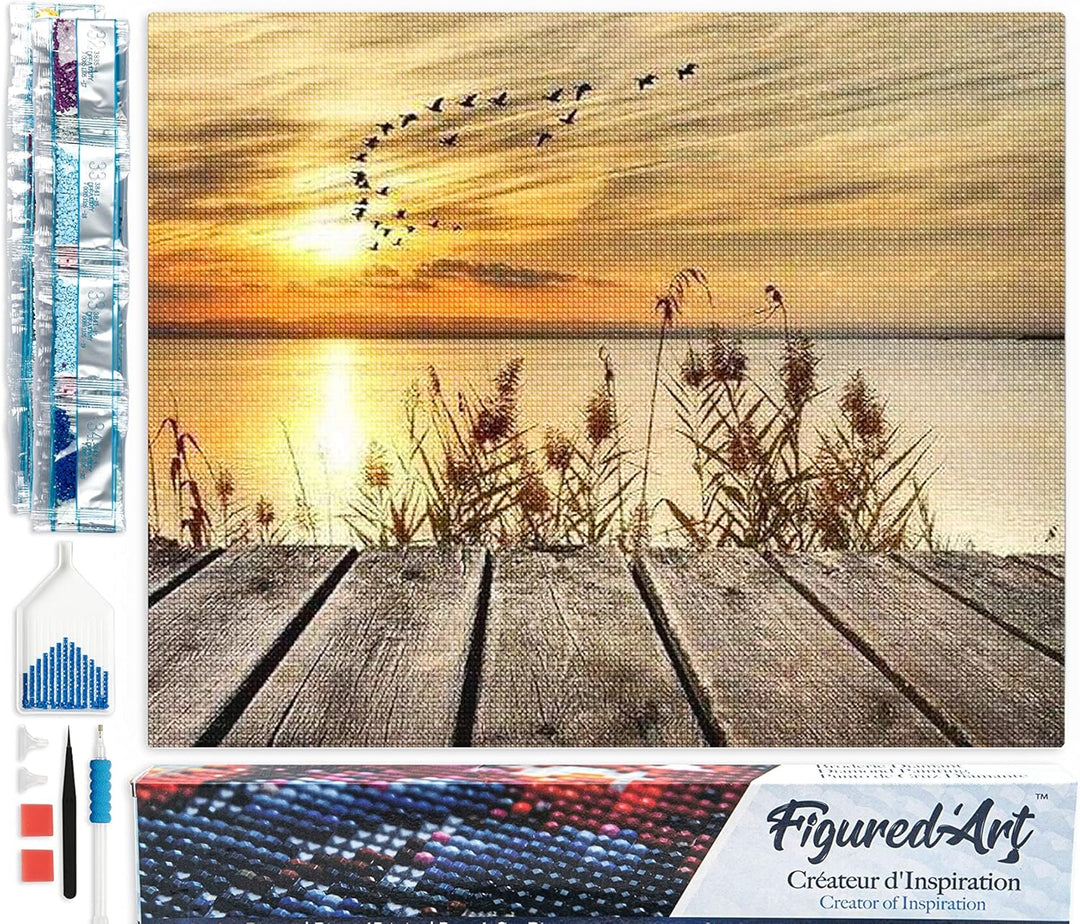 Figured'Art Diamond Painting Erwachsene 40x50cm Ganze Leinwand gerollt Am See 5D Bilder Eckige Stein
