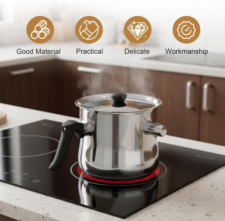 1.5l Milchtopf Induktion, Milchtopf Doppelwandig Mit Ausgiesser Und Rutschfester, Simmertopf Kochtop