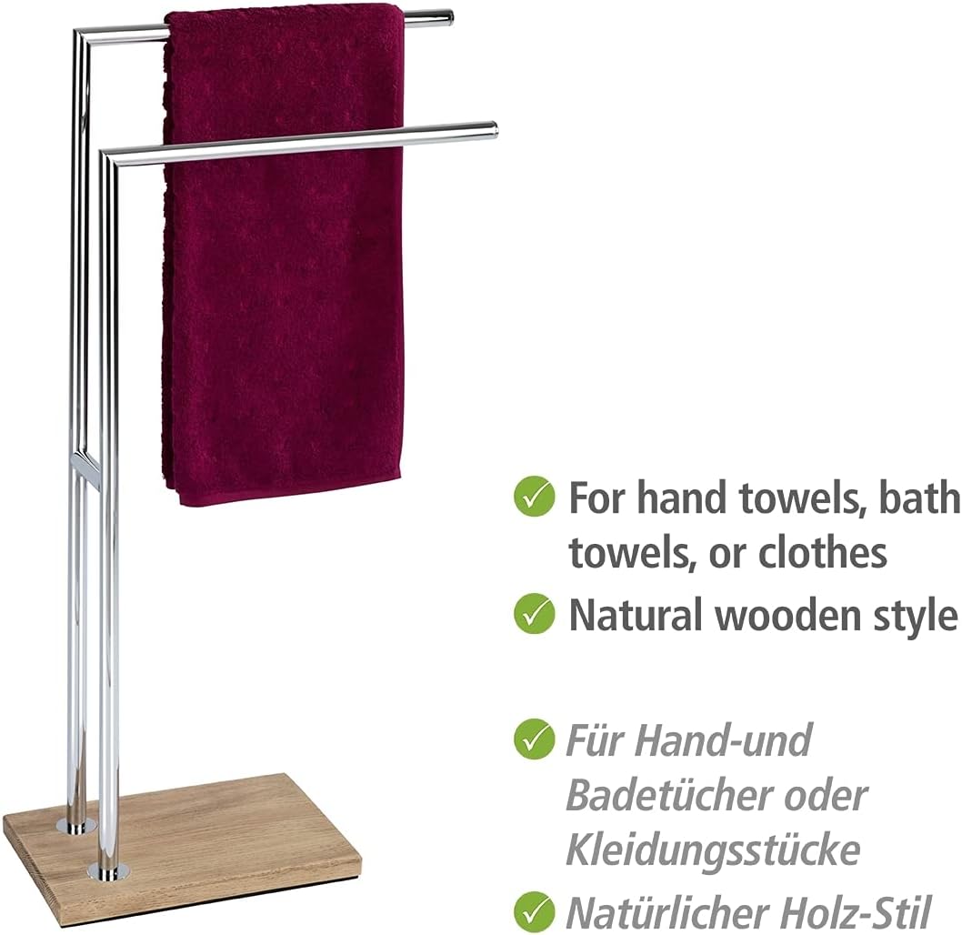 WENKO Handtuchständer Marla - Kleiderständer, Stahl, 45.5 x 82.5 x 20 cm, Chrom, Braun