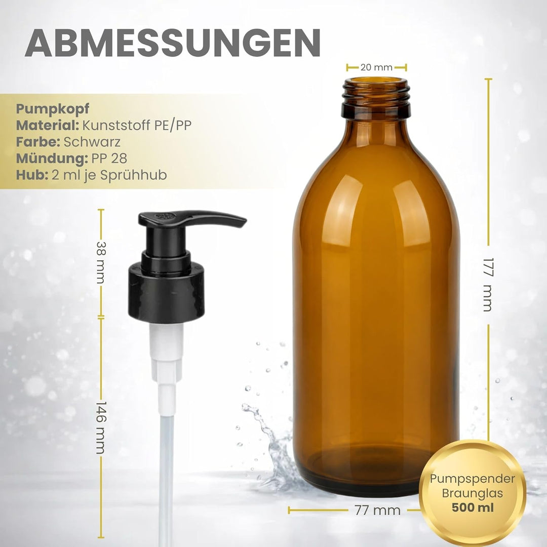 mikken 2 Seifenspender 500 ml Lotionspender aus Braunglas, BPA frei, lebensmittelecht inkl. 1 Tricht