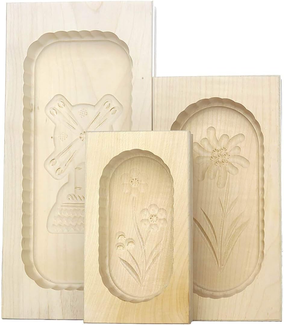 kaese-selber.de Butterformen-3er-Set, eckig, aus Ahornholz