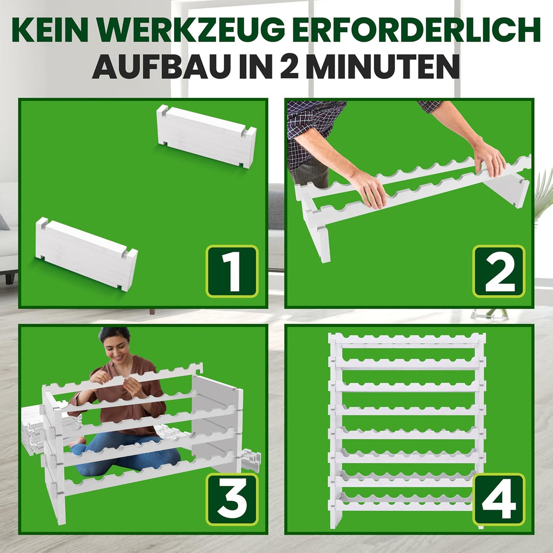 NutriChef Stapelbares Bambus-Weinregal 8-stöckig 72 Flaschen Kapazität Freistehendes Regal Werkzeugf