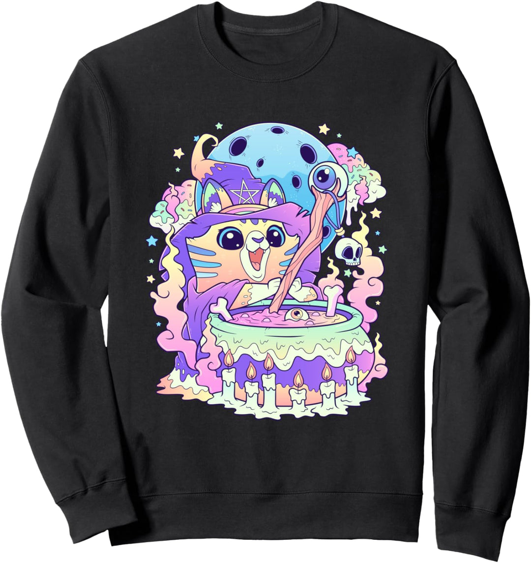 Kawaii Pastell Goth Niedliche und unheimliche Katze Hexe Sweatshirt