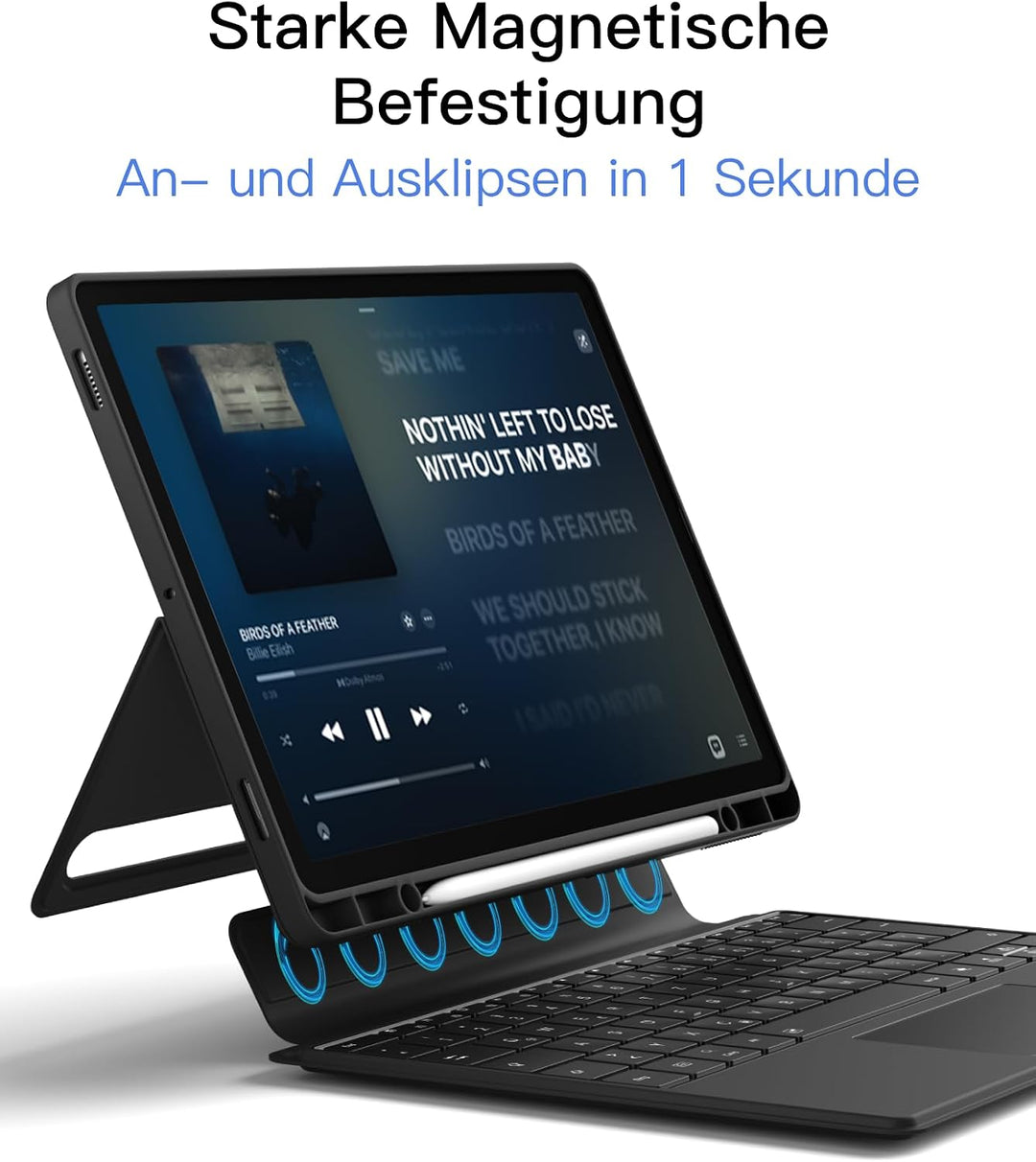 Inateck Hülle mit Tastatur kompatibel mit Samsung Tab S10+/S9+/S9 FE+ | magnetisch abnehmbarer, Blue