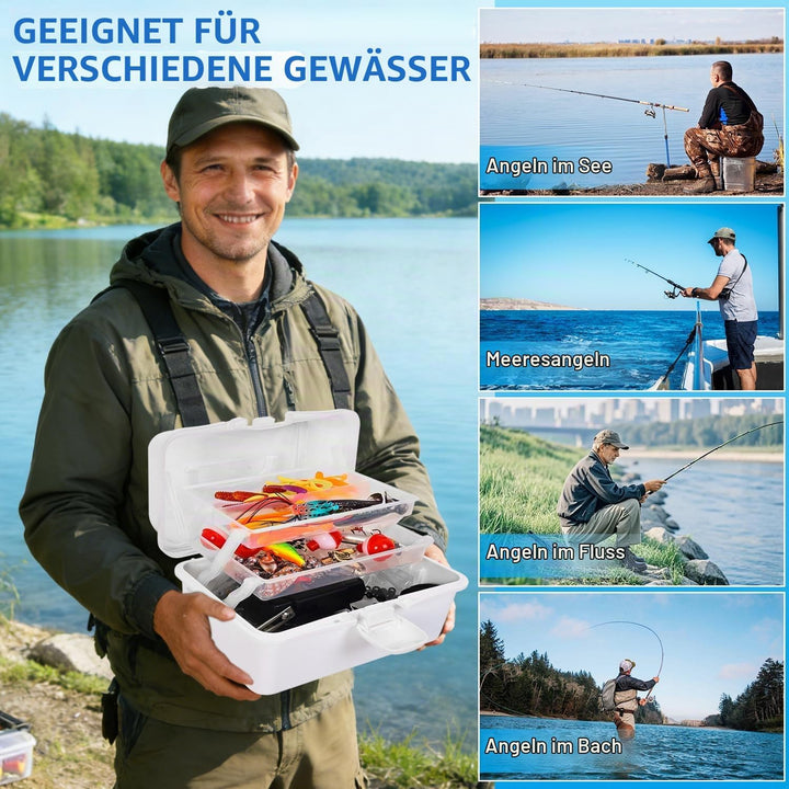 213 PCS Angelzubehör-Set,Angelkoffer mit Zubehör Angelset mit Blei-Gewichten,Haken,Angelköder,Angela