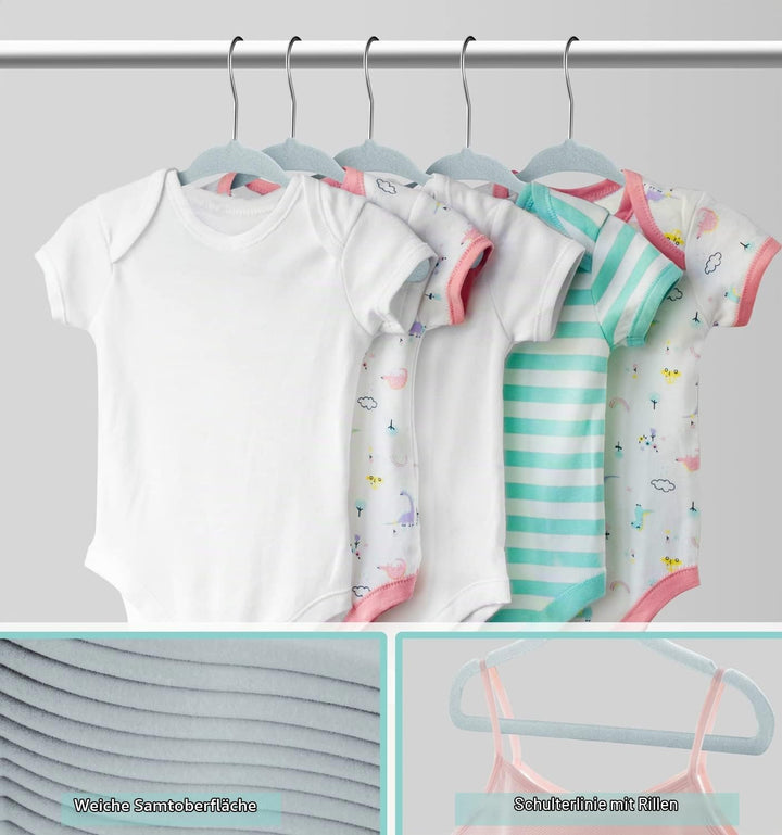 Mangokit Basics Kids Velvet Hangers 50 Pack, Anti-Rutsch-Baby-Bügel, platzsparende Nursery Kleiderbü