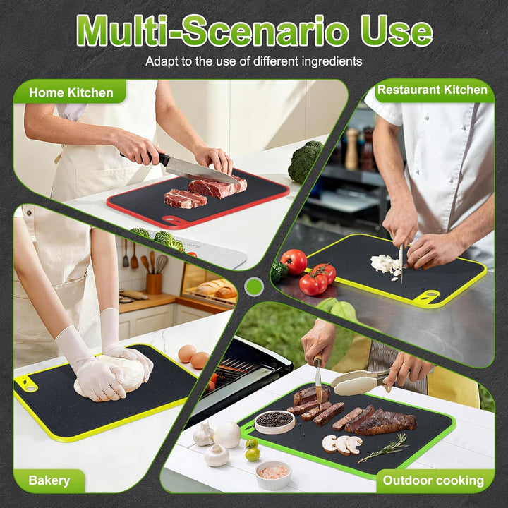 Schneidebrett 3er Set, Schneidebretter Kunststoff Gross, Küchenbrett Rutschfest mit Saftrille & Knob