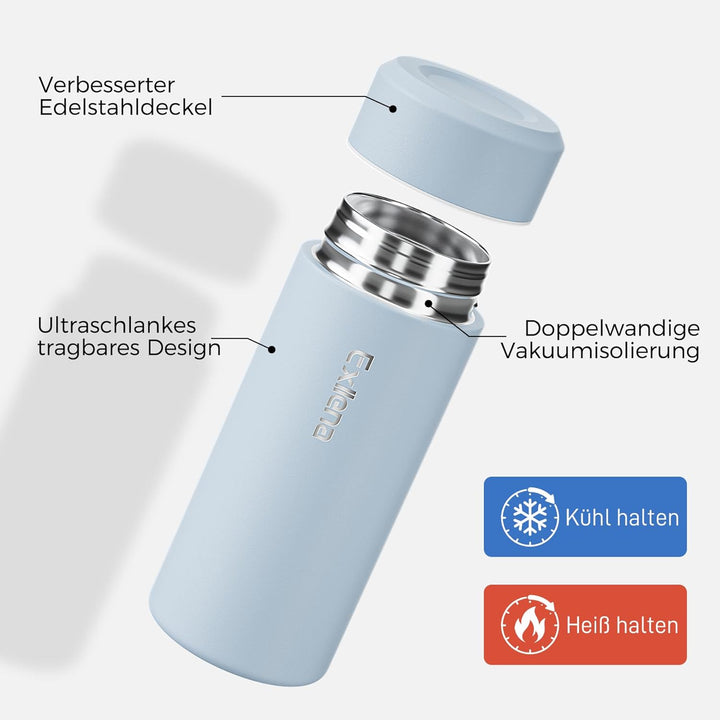 【Upgrade-Version】Exllena Mini Thermosflasche 250ml mit Edelstahl-Deckel, Trinkflasche Klein Doppelwa