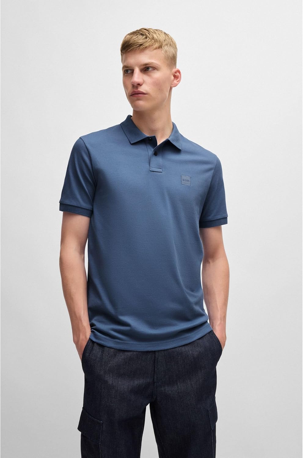BOSS Herren Passenger Slim-Fit Poloshirt aus Stretch-Baumwolle mit Logo-Aufnäher S Blau489, S Blau48
